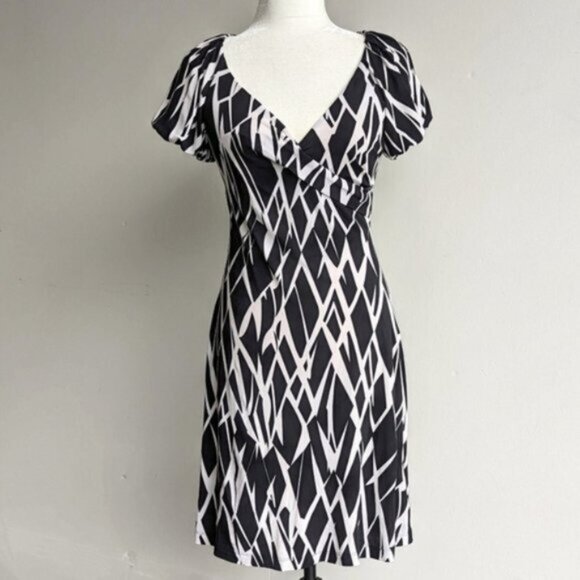 Sandra Angelozzi geometric abstract print short bubble sleeve dress - Picture 1 of 4